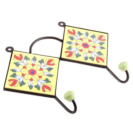 Yellow And Red Ceramic Floral Tilse Hooks